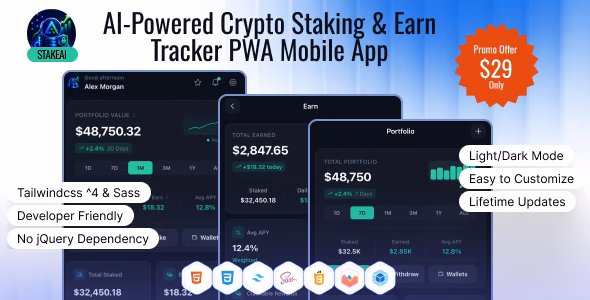 StakeAI | AI-Powered Crypto Staking & Earn Tracker PWA Mobile App HTML Template WordPress theme