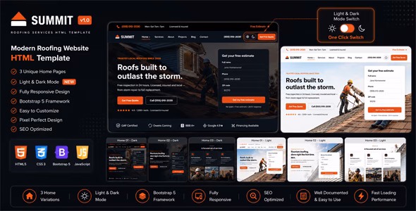 SummitRoof — Roofing Services & Exterior Contractor HTML5 Template WordPress theme