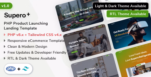 Supero - PHP Product Launching Landing Template WordPress theme
