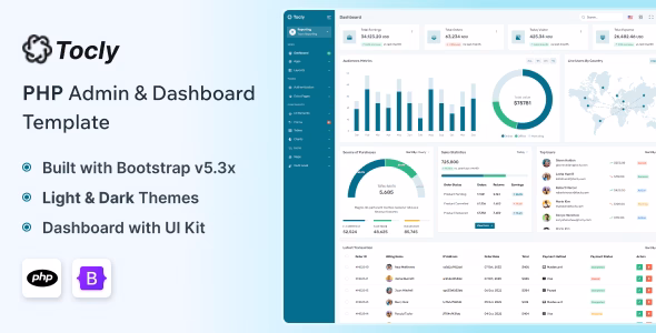 Tocly - PHP Admin & Dashboard Template WordPress theme