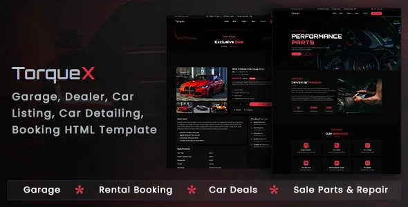 TorqueX - Garage, Dealer, Car Listing, Car Detailing, Booking HTML Template WordPress theme