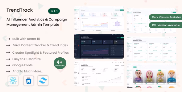 TrendTrack - Influencer Analytics Admin Template WordPress theme