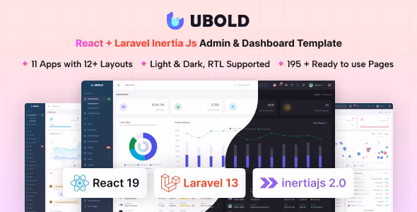 UBold - React + Laravel Inertia Js Admin Dashboard Template WordPress theme