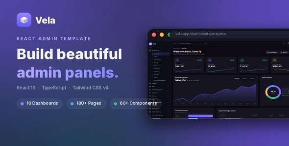 Vela - React Admin Dashboard Template WordPress theme