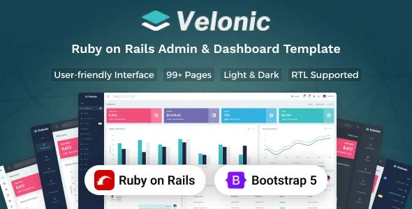 Velonic - Ruby on Rails Admin & Dashboard Template WordPress theme