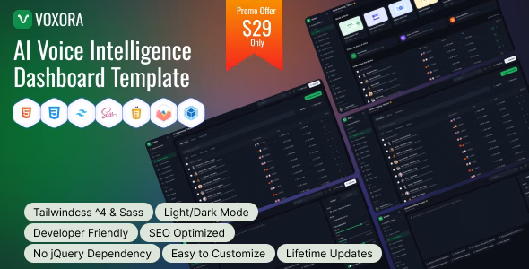 Voxora | AI Voice Intelligence Dashboard HTML Template WordPress theme