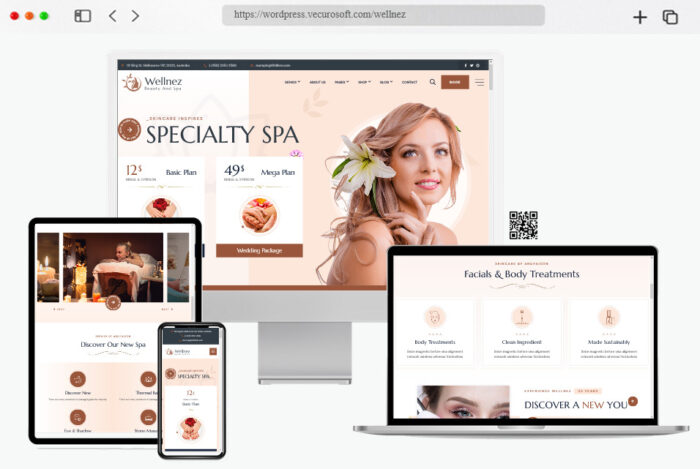 Screenshot of the Wellnez WordPress theme design for beauty, wellness, and spa places