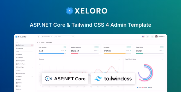Xeloro - ASP.NET & Tailwind Admin Template WordPress theme