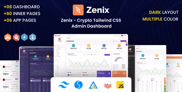Zenix - Crypto Tailwind CSS Admin Dashboard Template WordPress theme