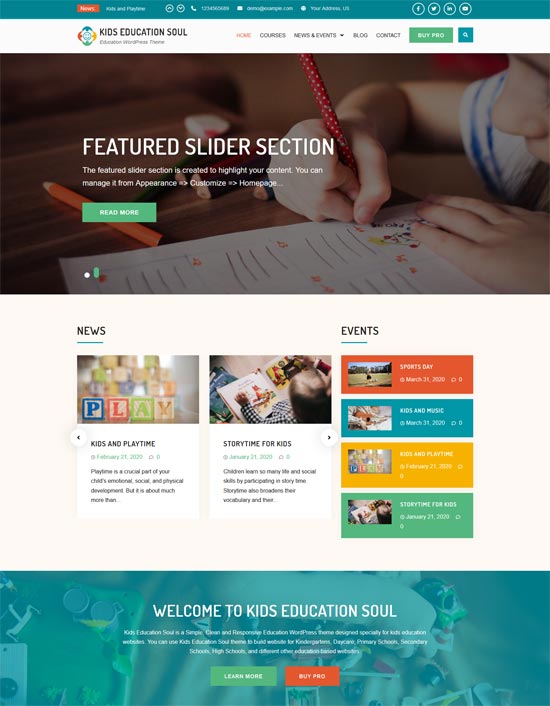 free kids education wordpress theme