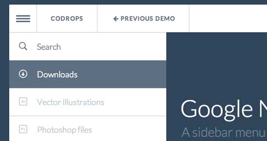 Google Nexus Website Menu