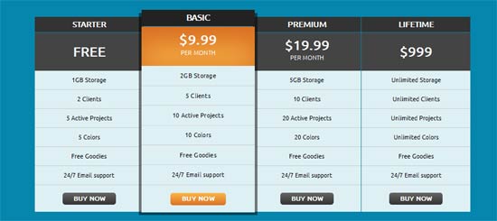 Responsive Pricing Table with Neat Hover States