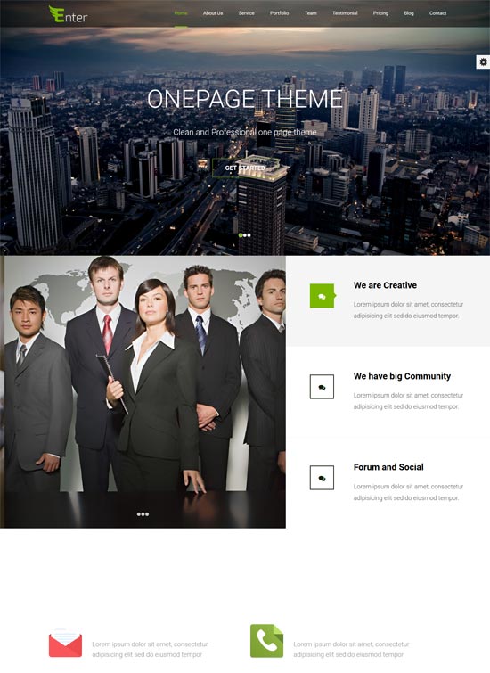 enter free responsive onepage wordpress theme