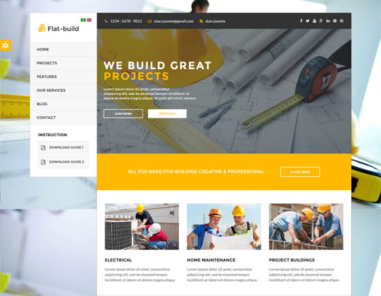 flatbuild construction joomla template 