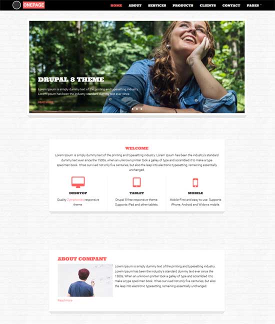 free one page zymphonies theme