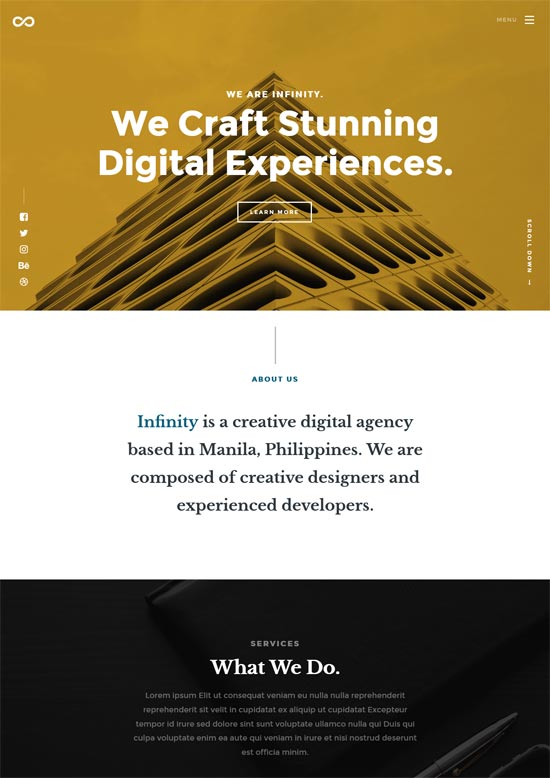 infinity free one page html5 website template