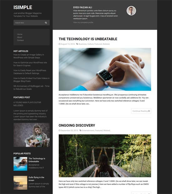 isimple classic free blogger theme