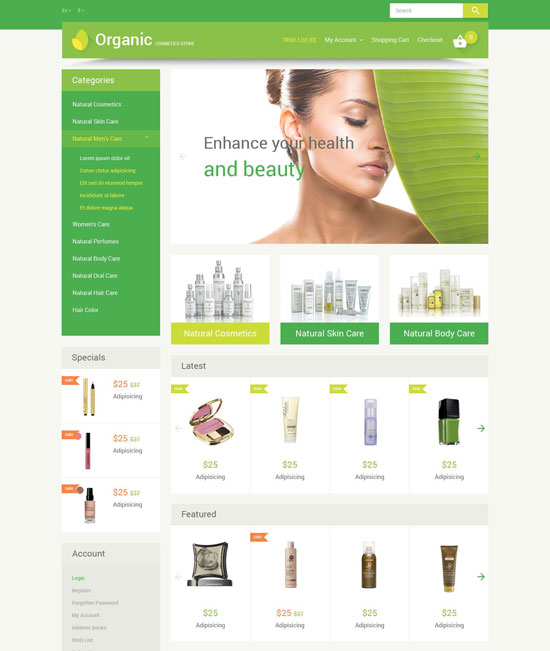 organic cosmetics opencart theme