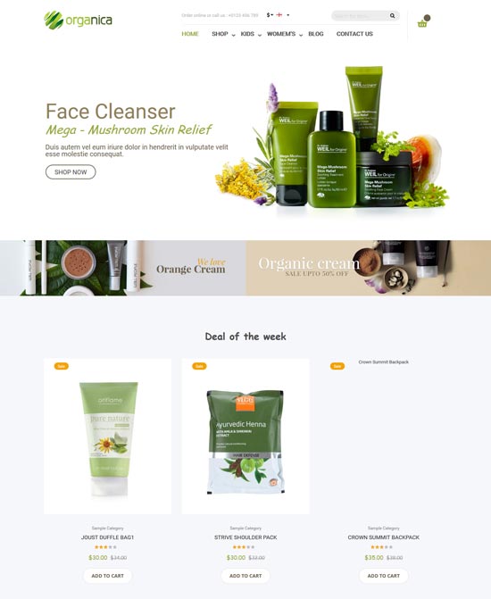 organica natural cosmetics magento theme 