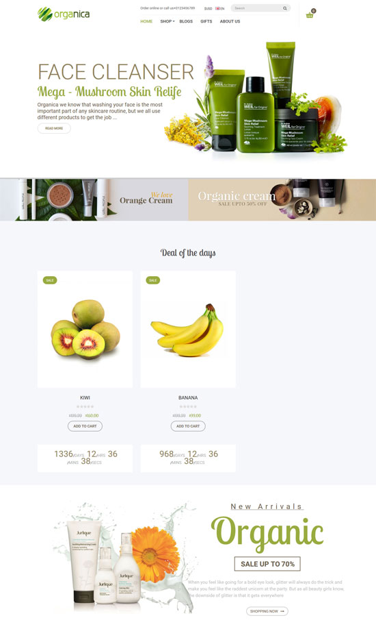 organica natural cosmetics opencart theme 
