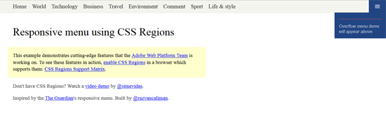 responsive menu using css regions