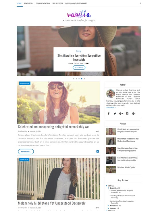 vanilla lifestyle free blogger template